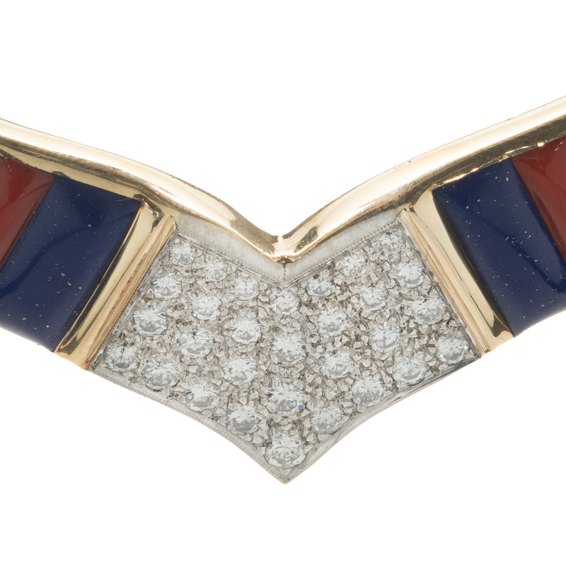 Saunsa Designed Lapis, Coral, Turquoise, Marcasite, and Diamond Native American Collar Necklace and Ring SET