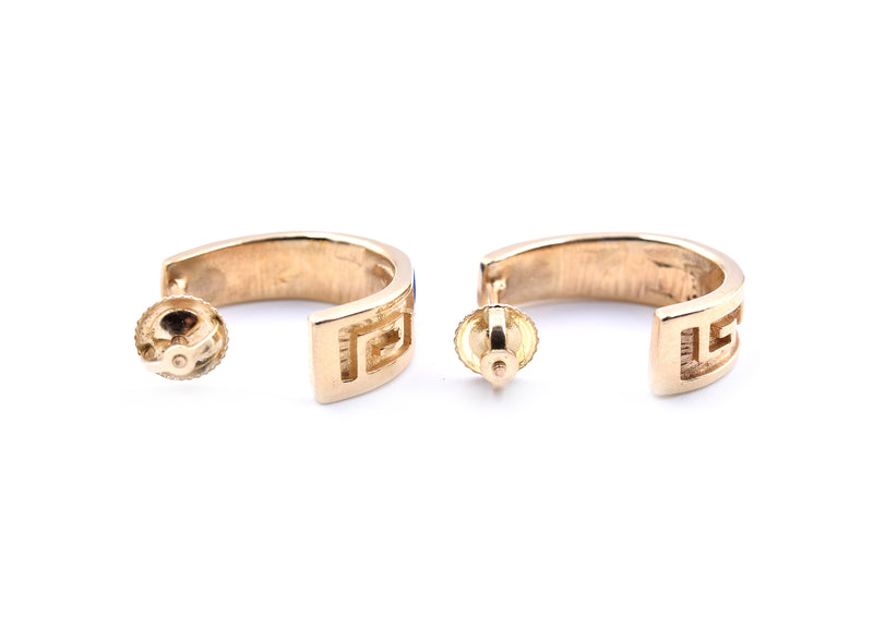 14k Yellow Gold Navajo J Style Earrings with Lapis, Malachite, Coral and Mother of Pearl Inlay