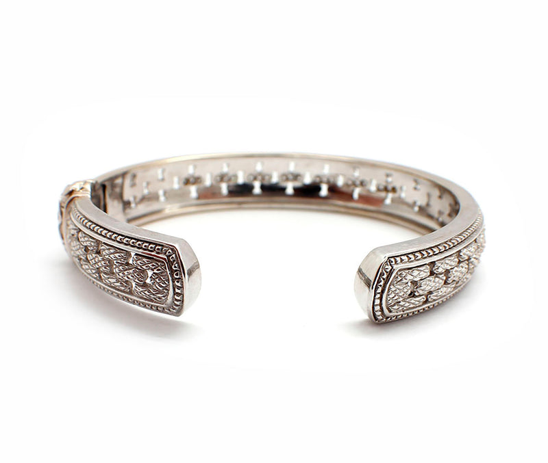 18k White Gold Judith Ripka Diamond Hinged Bangle Bracelet